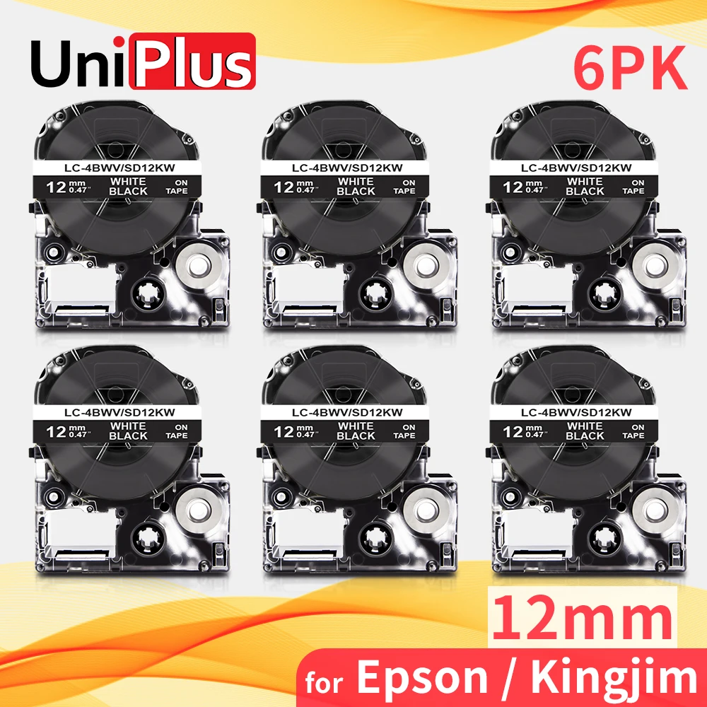 

Лента для принтера UniPlus 1/2 дюйма, подходит для Epson Label Maker, клейкая лента 12 мм SD12KW, белая на черном, для KingJim Label Maker SR170 SR150