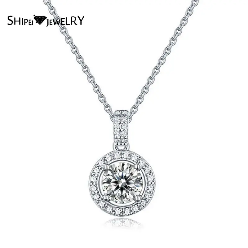 

Shipei 925Sterling Silver Greated Moissanite Diamonds Gemstone Wedding Fine Jewelry Engagement White Gold Round Pendant Necklace