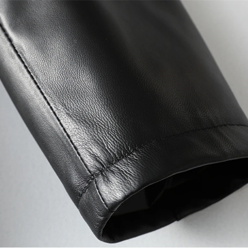 Женский длинный пуховик из овечьей кожи с меховым воротником и капюшоном большие