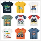 Детская одежда для мальчиков 100% хлопковые футболки с короткими рукавами с изображением машинок и автобусов, нижнее белье с рисунком из мультфильма одежда для детей в возрасте от 2 до 8 лет летние топы, футболки для малышей