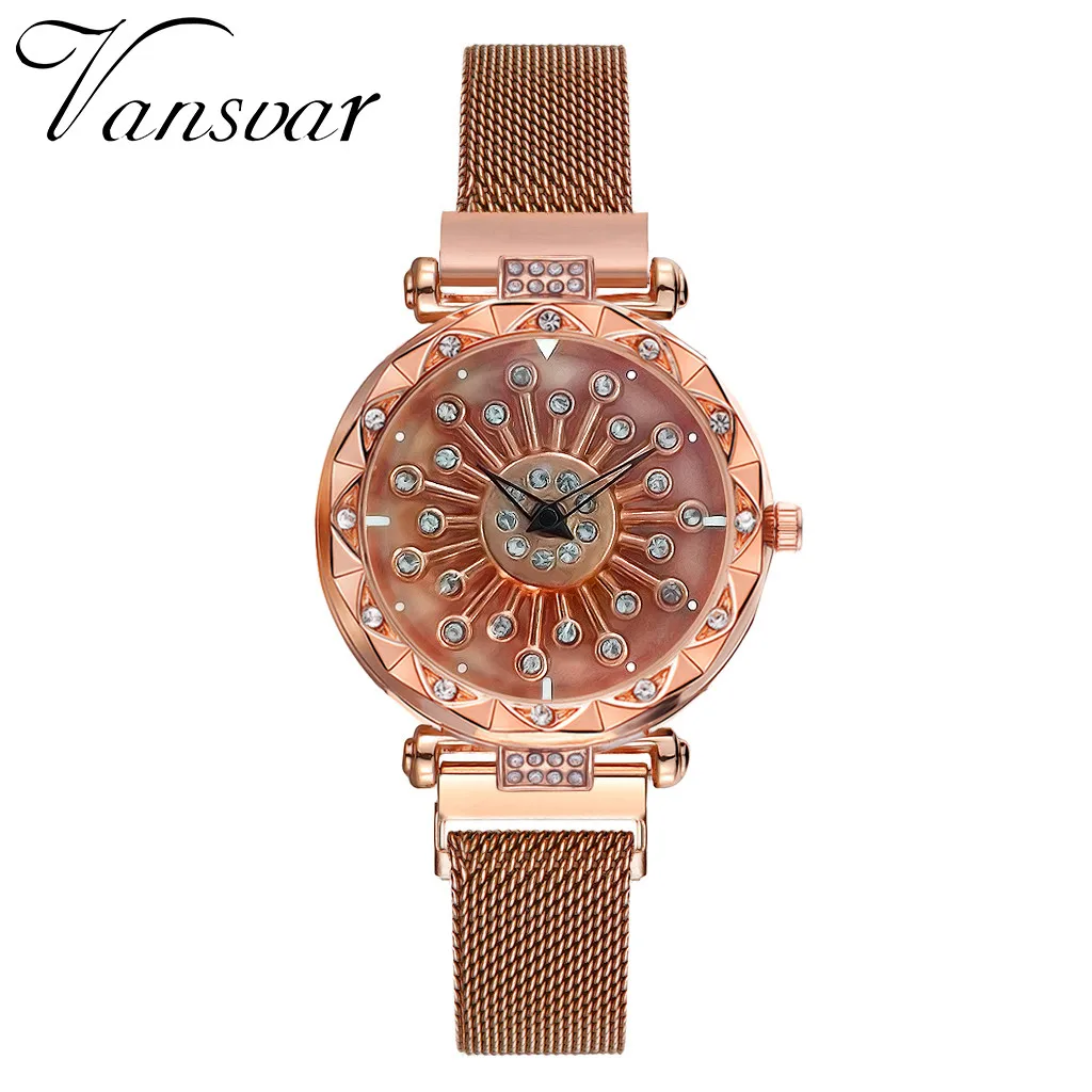 

Vansvar Luxury Quartz Watch Women Fashion 14 Color Magnet Buckle Stainless Steel Interior Rotation Wholesale Watch
