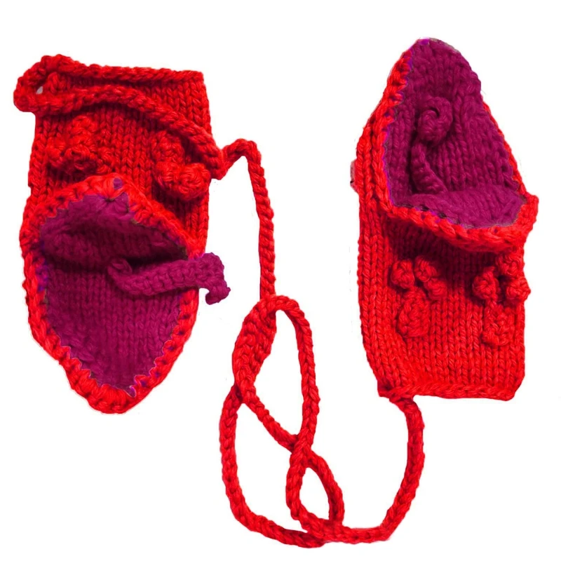 

Winter Crochet Knit Gloves Cute Cartoon Frog Mouth Eyes Warm Mittens with String