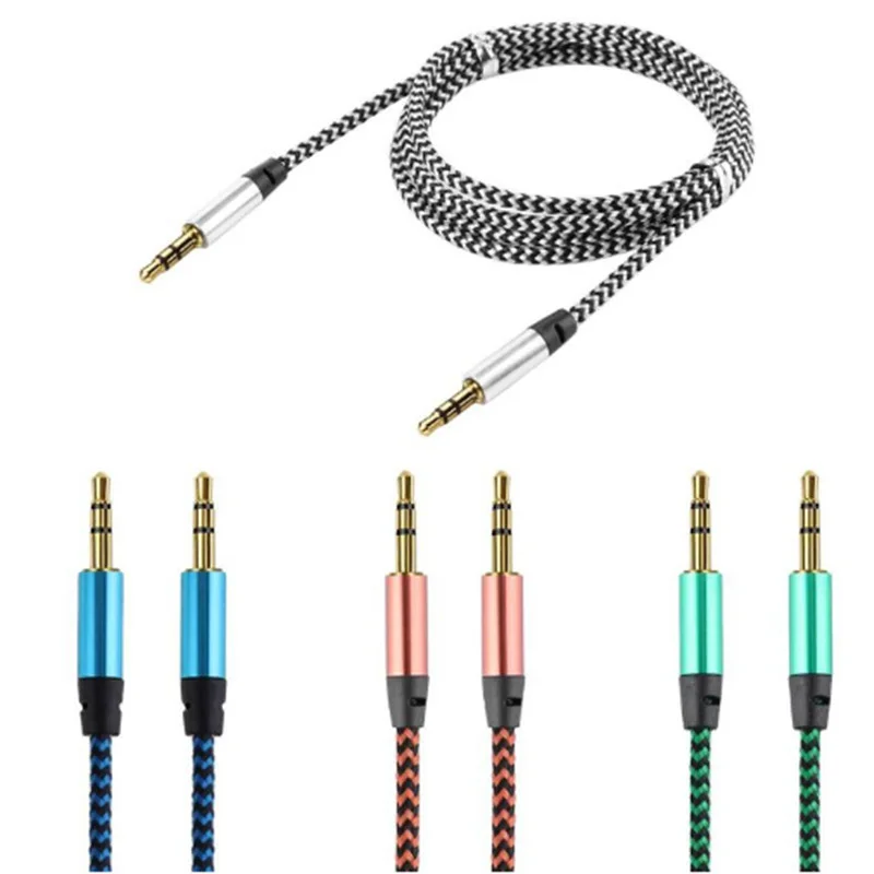 

1m Nylon Jack Aux Cable 3.5 mm to 3.5mm Audio Cable Male to Male Kabel Gold Plug Car Aux Cord for iphone Samsung xiaomi