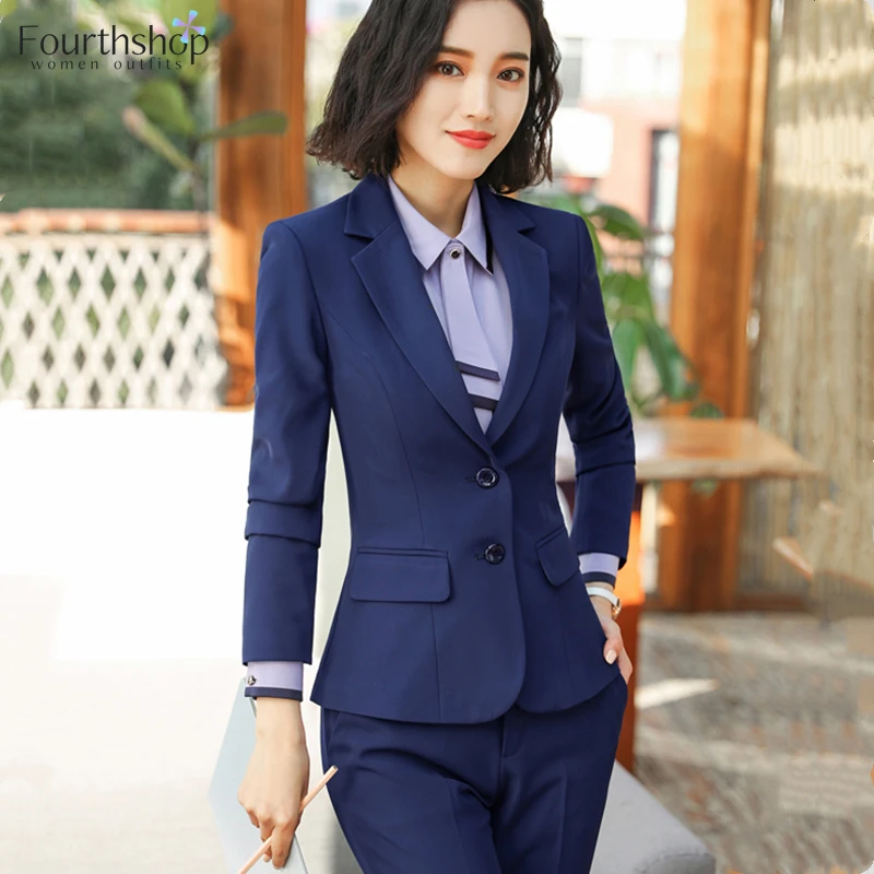 Office Lady 2 Piece Pants Blazer Set Women Suits Business Work Formal Uniform Autumn Winter Plus Size Pantsuits Female 2021 New | Женская