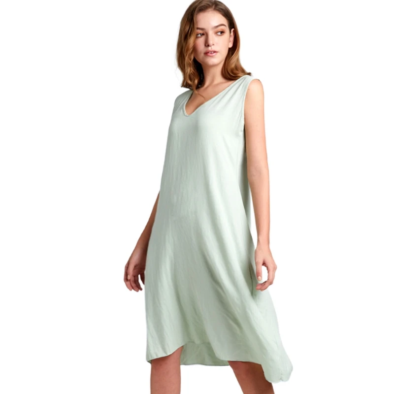 

Women Summer Sleeveless Sleepshirt Sexy V-Neck Loose Tank Dress Lounge Nightwear
