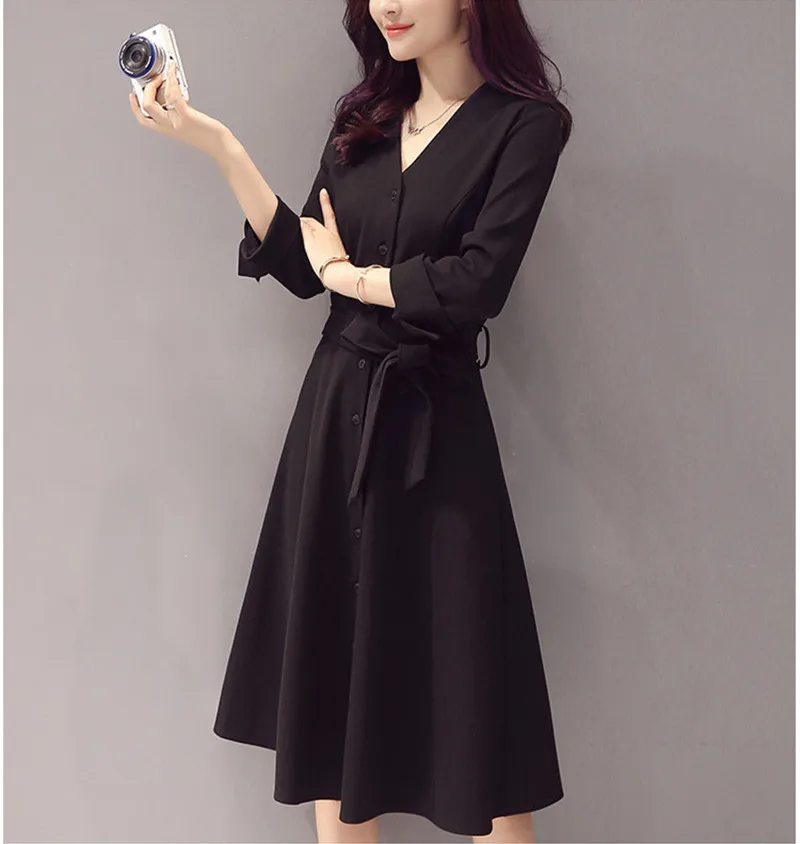 2020 модное осенне зимнее женское платье с v образным вырезом повседневные тонкие