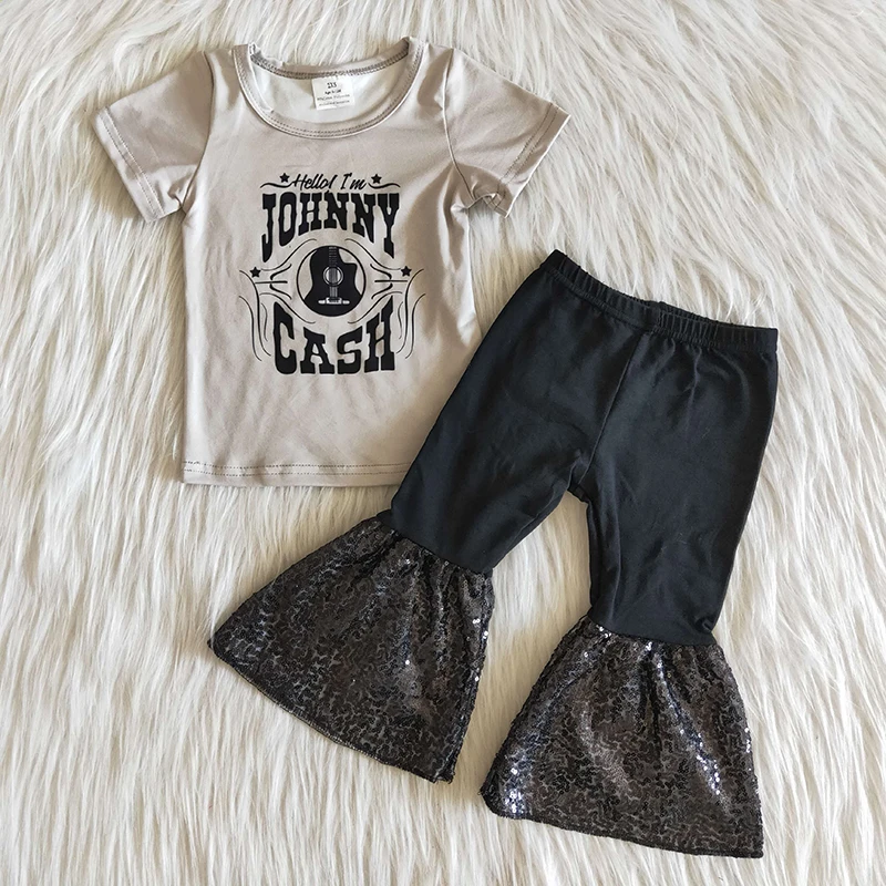

wholesale children baby girls boutique halloween Clothing sets Kids fashionable black shirt leopard bell-bottomed pants outfit