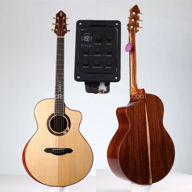 Полностью твердая гитара 41 дюйм Джамбо с твердым верхом из ели/твердый корпус Santos