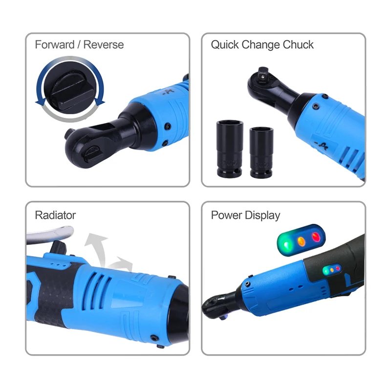 

Electric Wrench 3/8" Cordless Ratchet 12/18/28V Rechargeable Scaffolding 45/65/85N.m Right Angle Wrench Tool with 1 Battery