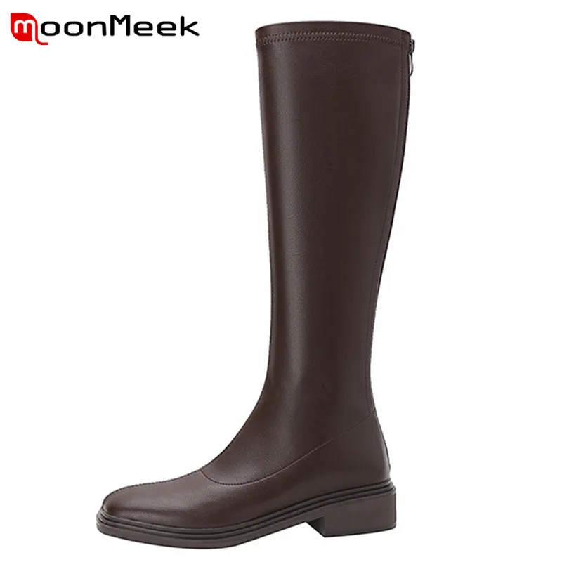 Женские сапоги из ПУ кожи на низком каблуке с квадратным носком | Обувь