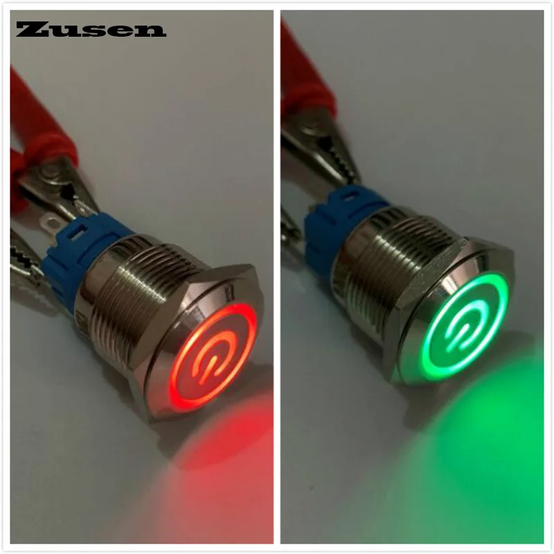 Red and Green Zusen 19 мм двухцветный мгновенный световой символ питания 1no1nc кнопочный переключатель(ZS19F-11ET/R-B/12 V/N - Цвет: Red and Green