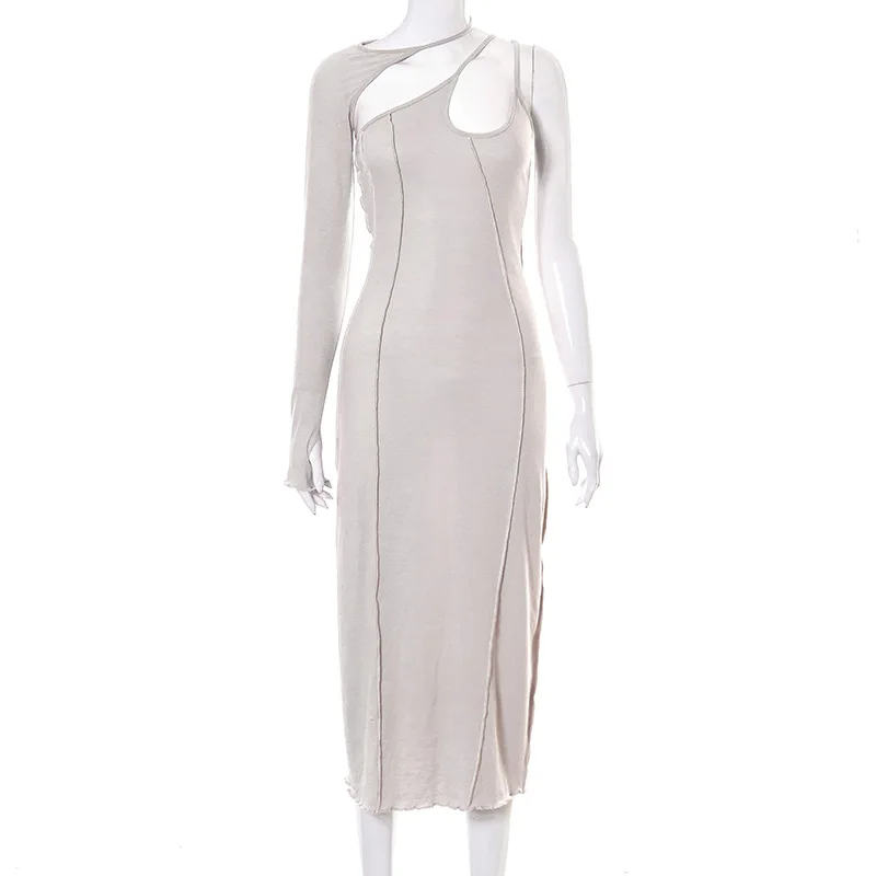 

Sexy Cut Out Contrast Stitch Bodycon Maxi Dresses for Women 2021 Streetwear Fashion Long Fitted Dress C85-CC24