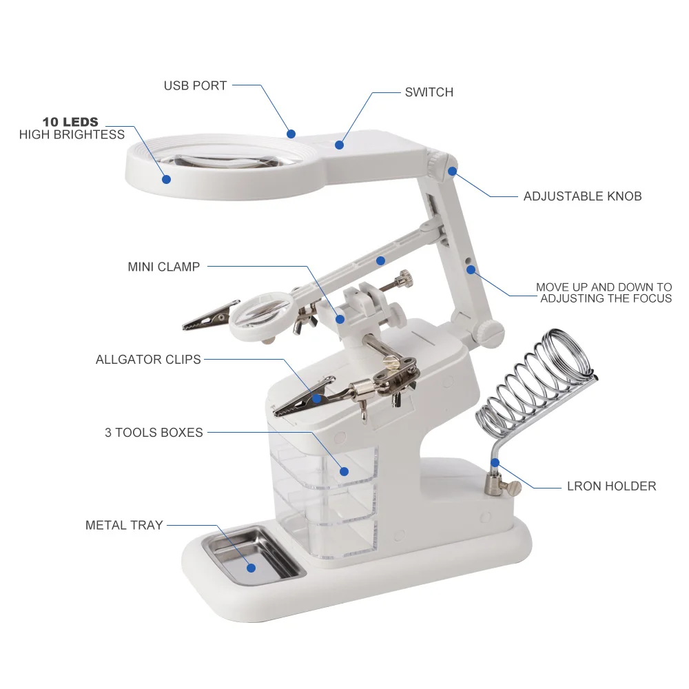 Увеличительное Стекло паяльник с светодиодный светильник ящик для хранения 3X 4.5X