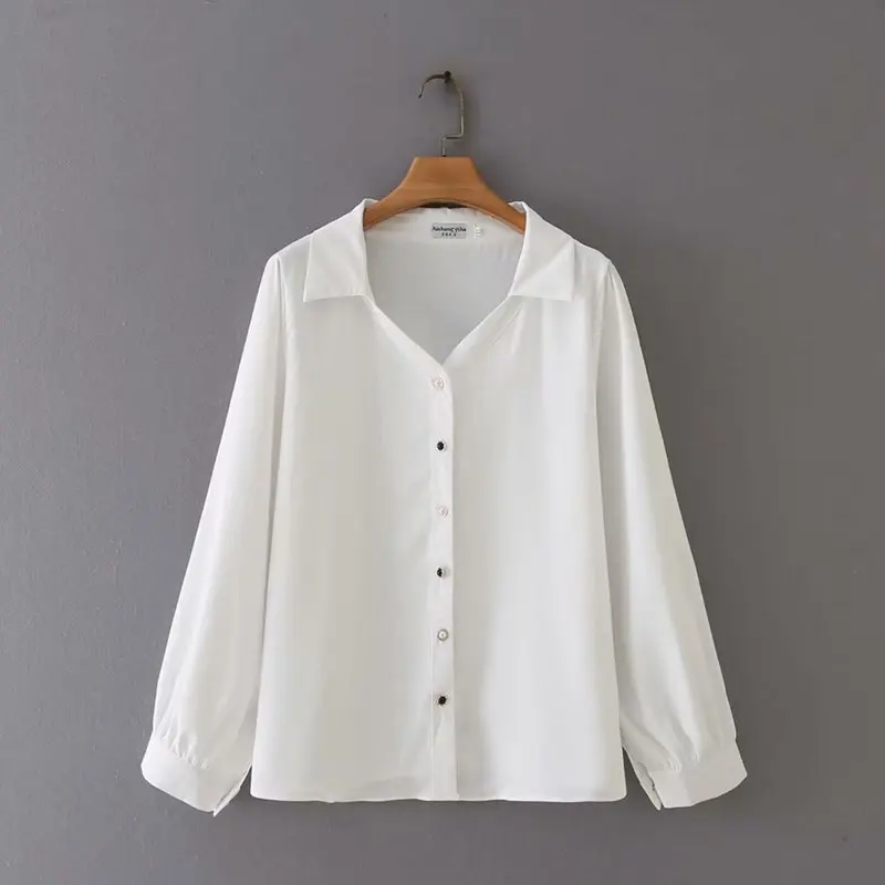 

V-Neck fashion woman blouses 2021 autumn white yellow green Long sleeve chiffon oversized shirt Vintage clothing