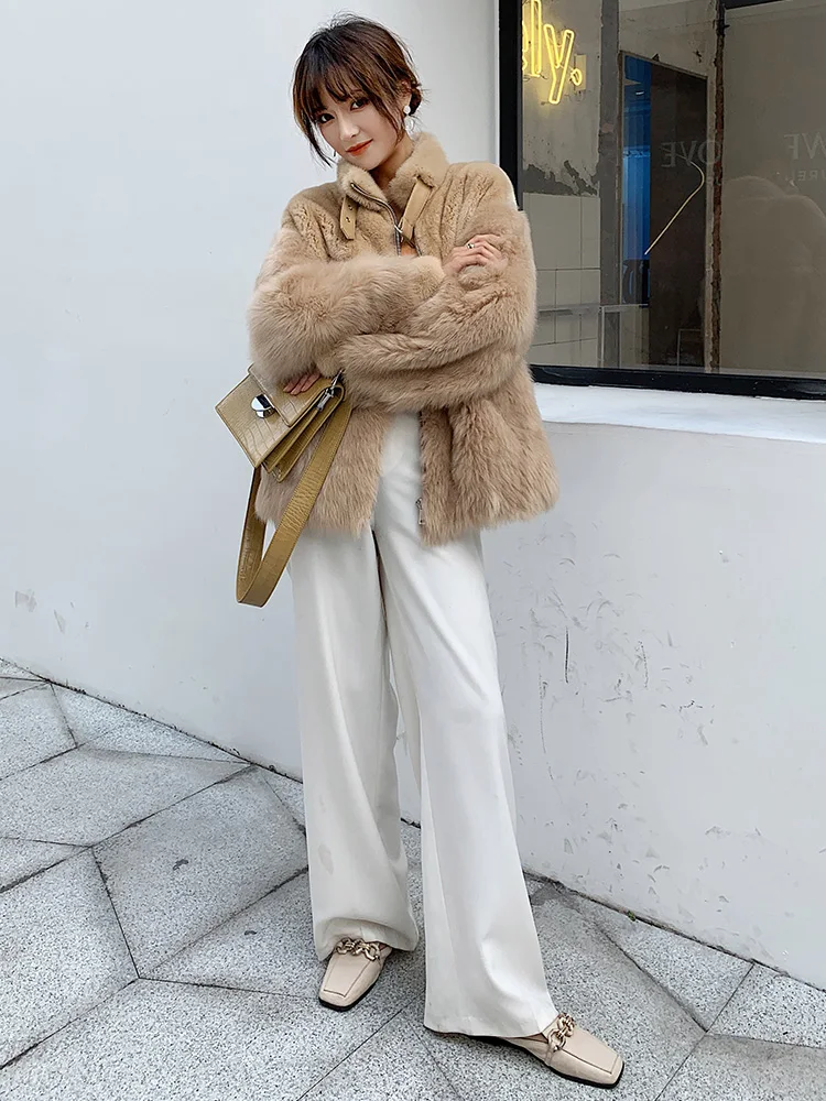 Natural Real Fur Coat Female Mink Collar Wool Jacket Korean Autumn Winter Sheepskin Women Clothes 2020 Manteau Femme | Женская одежда