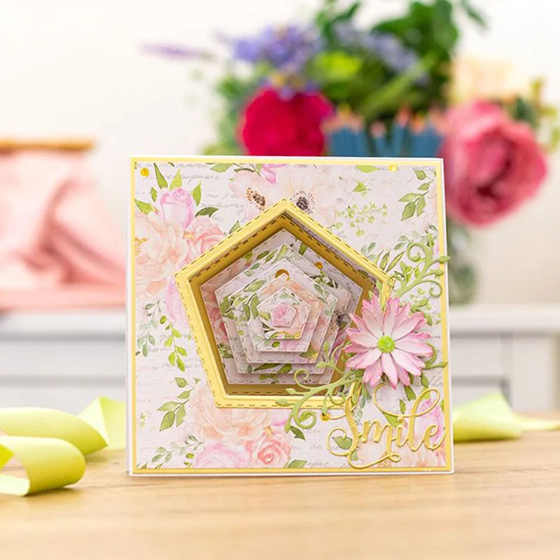 

1pc Pentagon Frame METAL CUTTING DIES Stencil Scrapbooking Photo Album Card Paper Embossing Craft DIY