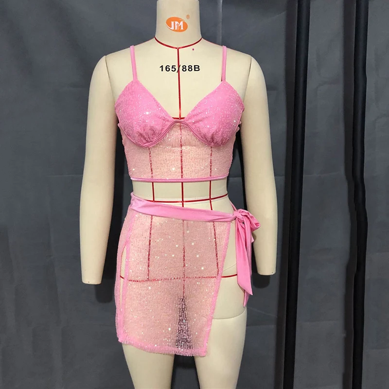 Женский прозрачный комплект из двух предметов розовый бюстгальтер на