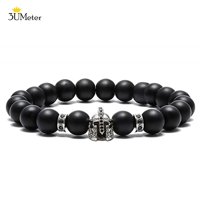 Черный матовый оникс бисерный браслет для мужчин Спартанский воин Гладиатор