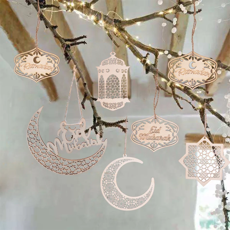 

EID Mubarak Decor Moon Lantern Star EID Wooden Pendant Ornament Craft Islamic Muslim Festival Event Party Supplies Ramadan Decor