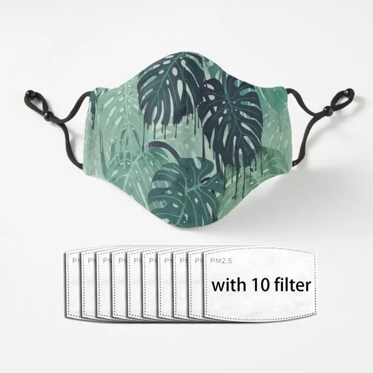 

Monstera Melt in Green Adult Facial Mask Dust Reusable Luxury Polyester Face Mouth Mask With Filter