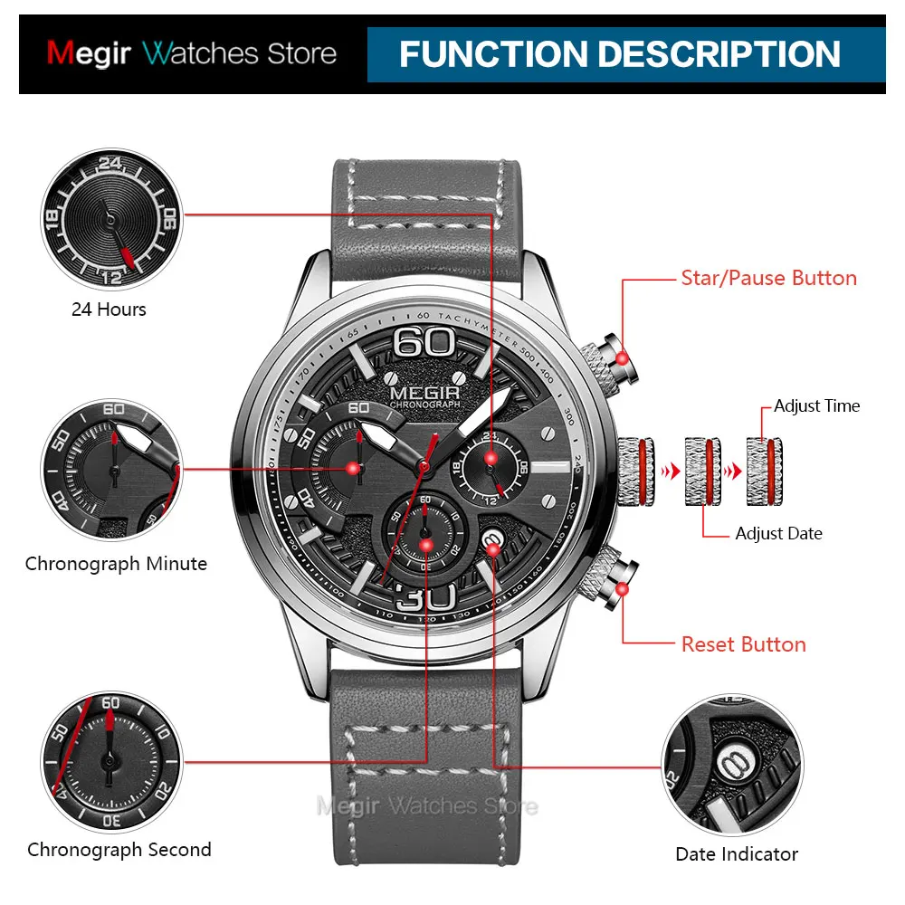 

MEGIR Men's Sport Watches 2020 Luxury Chronograph Quartz Watch Fashion Waterproof Mesh Strap Wristwatches Men Relogios Masculino