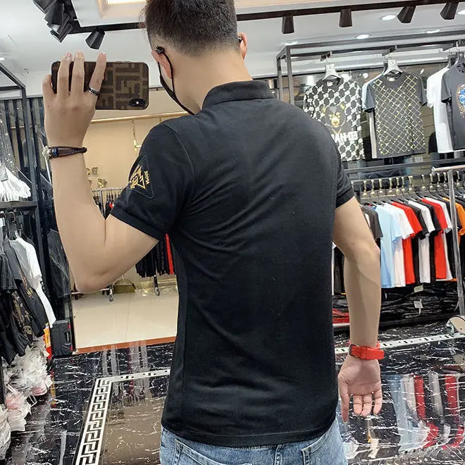 

Europe Station 2021 Summer New Men's Lapel Short Sleeve T-shirt Korean Handsome Casual Polo