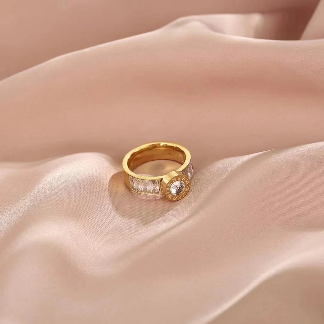 

Roman Number Rings Bridal Jewelry Gold Wedding Ring With CZ Stainless Steel Engagement Ring For Women Jewelry Gift Best