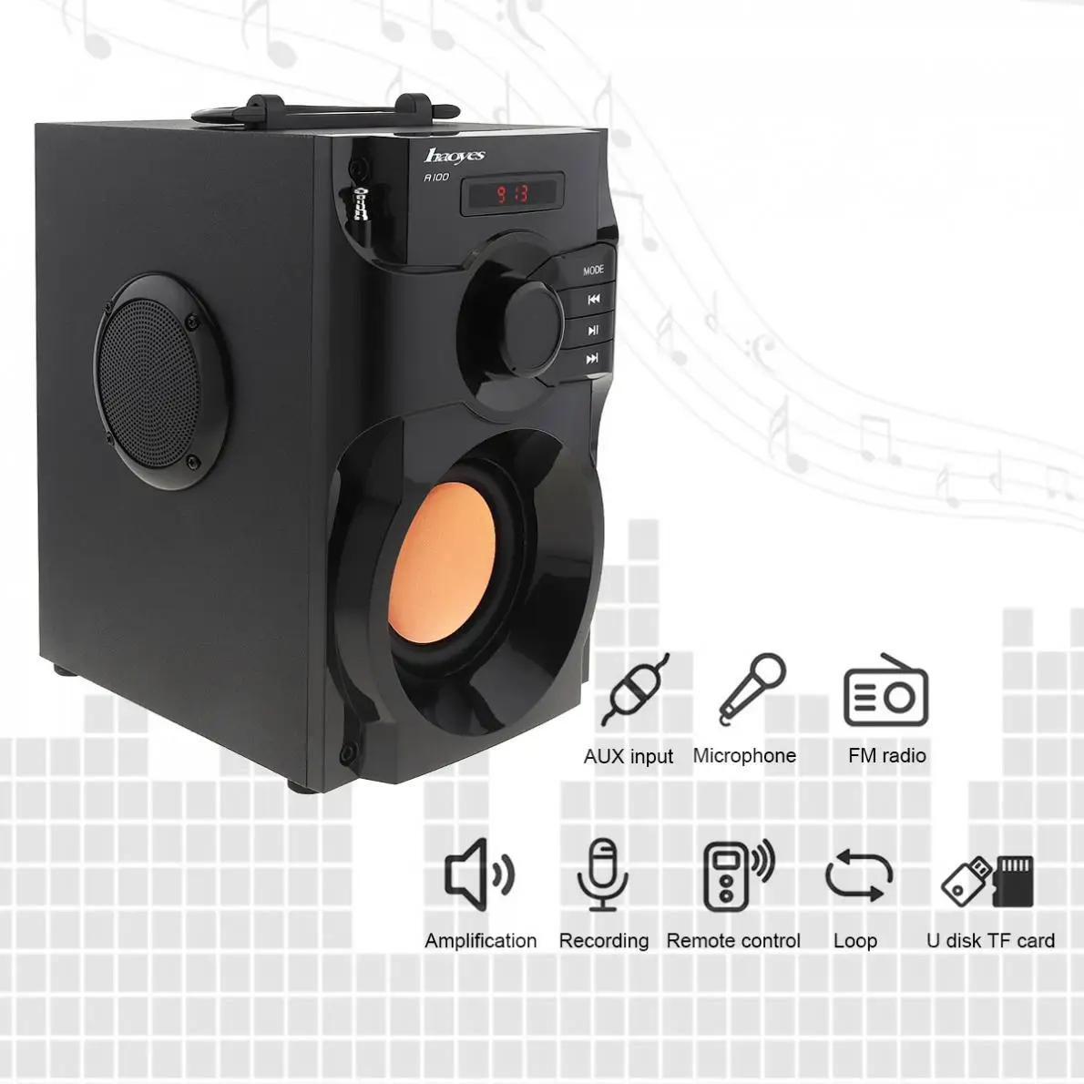 Haoyes A100 беспроводной деревянный стерео 3D объемный бас Bluetooth динамик с 3 рожками 3 канала 2,1 сабвуфер для смартфонов