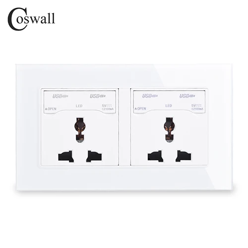 COSWALL 2 комплекта 13A универсальная настенная розетка+ 4 USB порта для зарядки с светодиодный индикатором панель из закаленного стекла с пыленепроницаемой крышкой - Тип: White