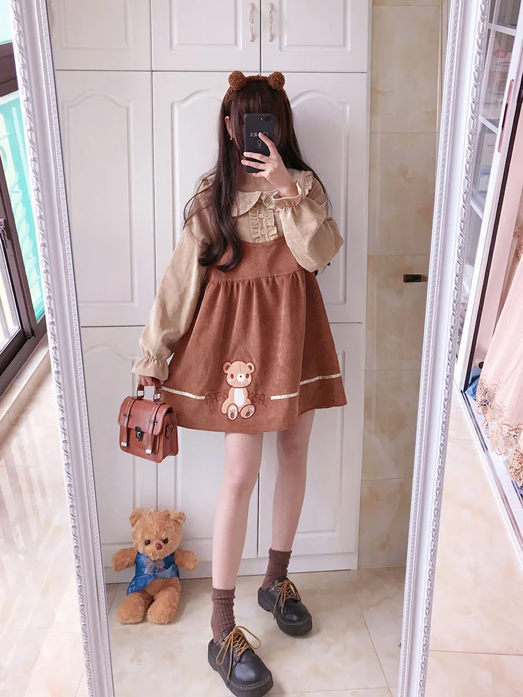 Японский kawaii для девочек милое платье в стиле Лолита закругленный отложной