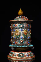 9tibetan temple collection old bronze filigree mosaic gem dzi bead prayer wheel pagoda buddhist artifact town house exorcism