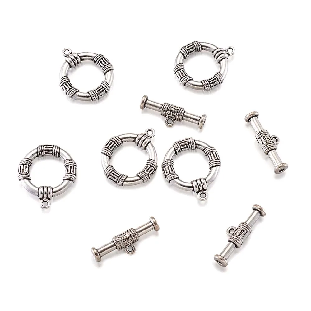 

10Set Tibetan Antique Silver Color Alloy Ring Toggle Clasps for Jewelry making Accessories Toggle about: 30x25x5mm, hole: 2mm