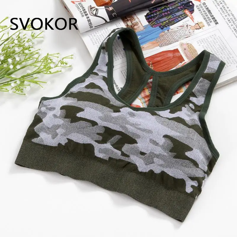 

Женский Камуфляжный бюстгальтер SVOKOR без косточек, ударопрочный женский короткий топ, бесшовное мягкое нижнее белье для фитнеса, жилет