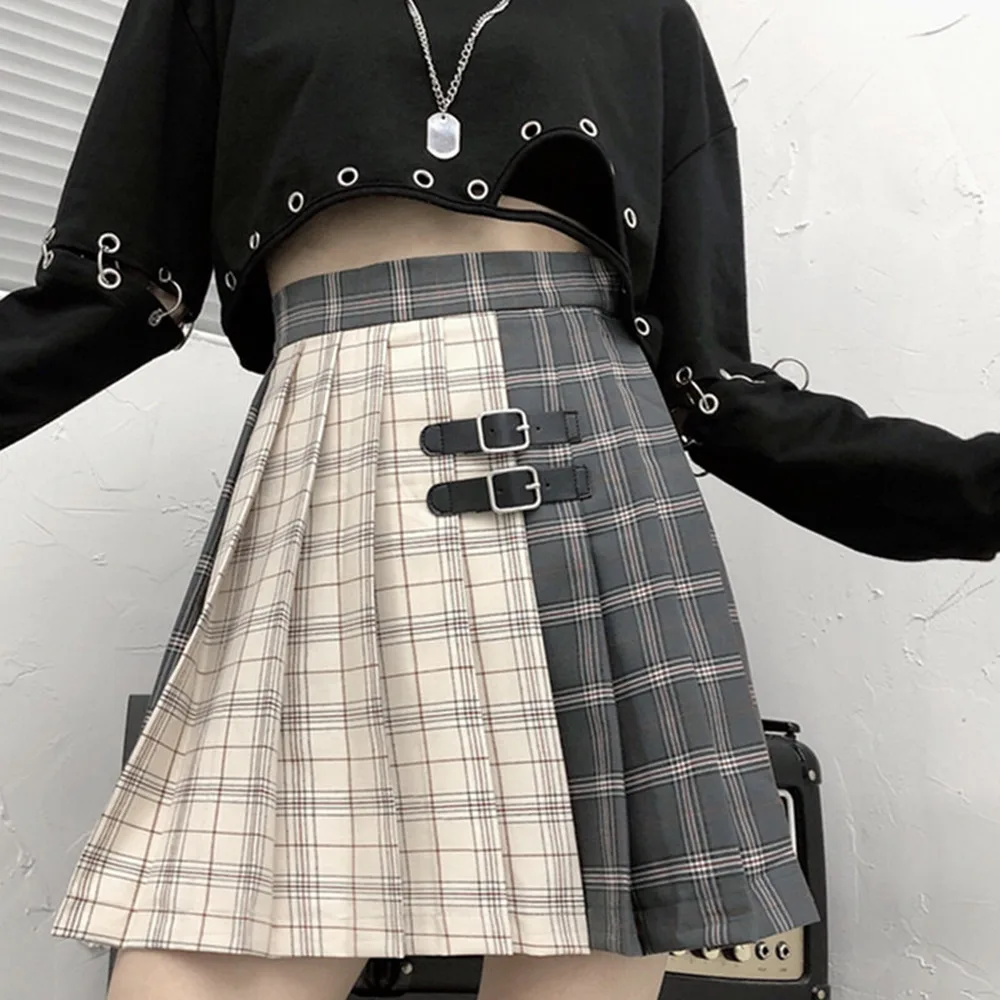 

Vintage 2020 Fashion Gothic Punk Harajuku Women Chic Preppy Style Plaid Pleate Female Casual Retro Mini Skirts New