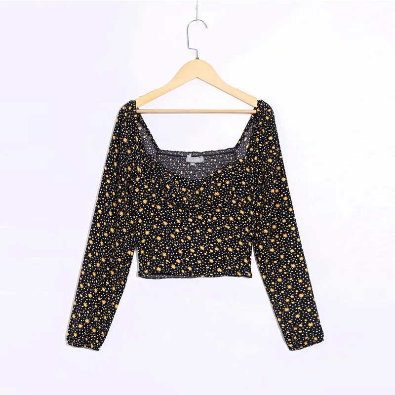 

EAYUCU Vintage Floral Print Women Tops and Blouses 2020 New Square Collar Long Sleeve Slim Female Blouse Shirt Women Cloth T527