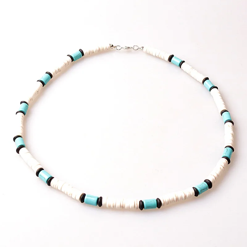 

Stone Bead Surfer Necklace Made from white Black and Blue Beads for Men and women tribal jewelry chain about 50CM long