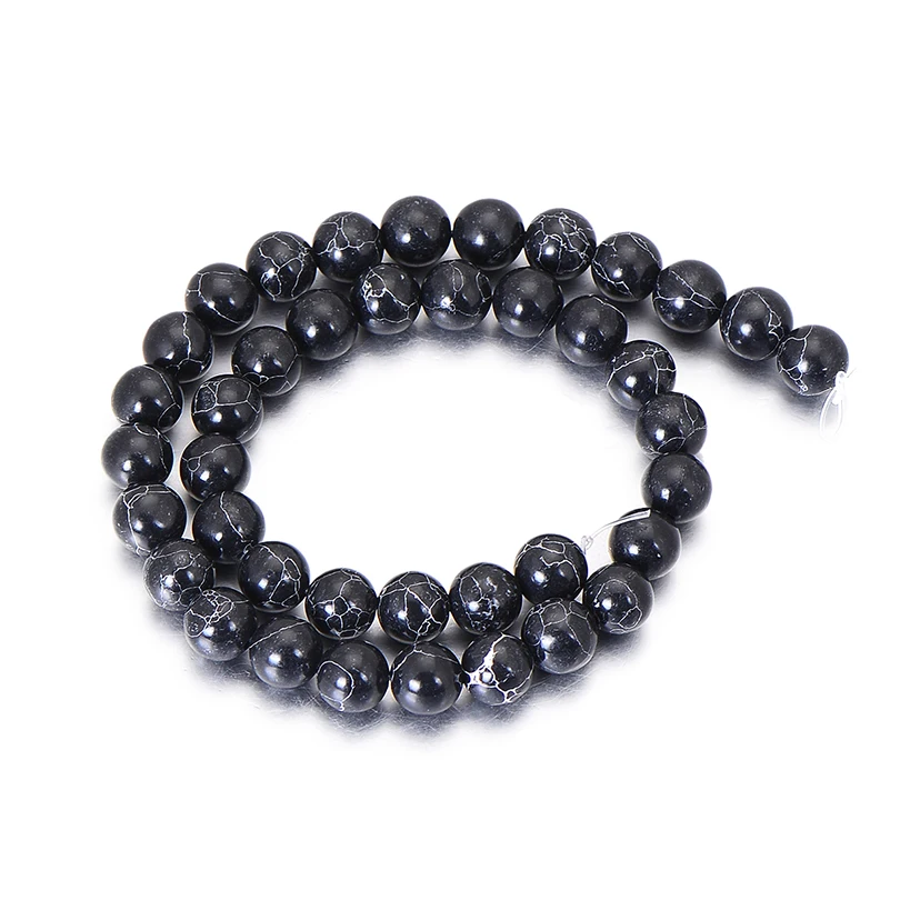 black Turquoise Натуральный Камень Бисер для изготовления ювелирных изделий браслет Цепочки и ожерелья тигровый глаз и лавовый камень Свободные Круглые бусины Diy аксессуары для рукоделия - Цвет: black Turquoise