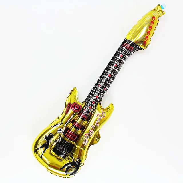 guitar gold 5pc 5 шт. музыкальные ноты гитара воздушный шар из фольги для детей день рождения Танцы палка стержень музыка концертные вечерние блага - Цвет: guitar gold 5pc