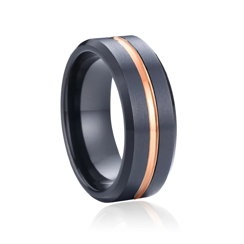 

8mm Alliances mens tungsten carbide ring male love black rose gold color wedding band jewelry promise couple ring