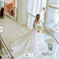 vestido de novia 2022 african plus size long sleeve wedding dresses with detachable train trumpet beaded sequins bridal gowns