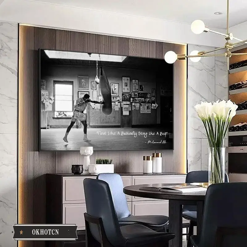 

Boxer Hitting A Punching Bag Photo Prints On Canvas Painting Float Like A Butterfly Sting Like A Bee Mohammed Ali Words Poster