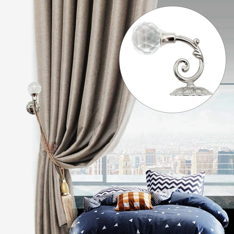 

4 PCS Clear Crystal Curtain Holdbacks Wall Mounted Tassel Curtain Tieback Hook Drapery Tiebacks Clothes Coat Hat Towel Hanger