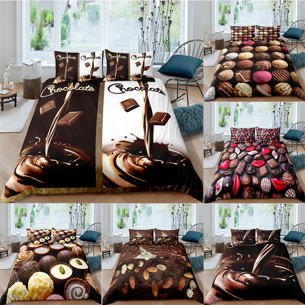 

ZEIMON Sweet Chocolate Polyester Bedding Set 3D Print Candy Duvet Cover Pillowcase Lightweight Quilt Cover 2/3pcs Bedclothes