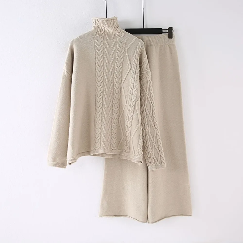 Свитер + брюки из двух частей темперамент Вязание широкие костюм весна и осень