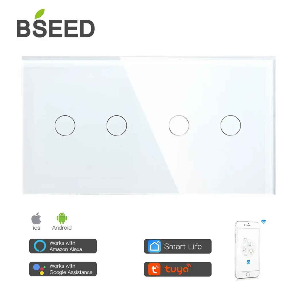 Bseed Smart 4 банды Wi Fi Управление сенсорный выключатель работать с Tuya 157 мм светильник