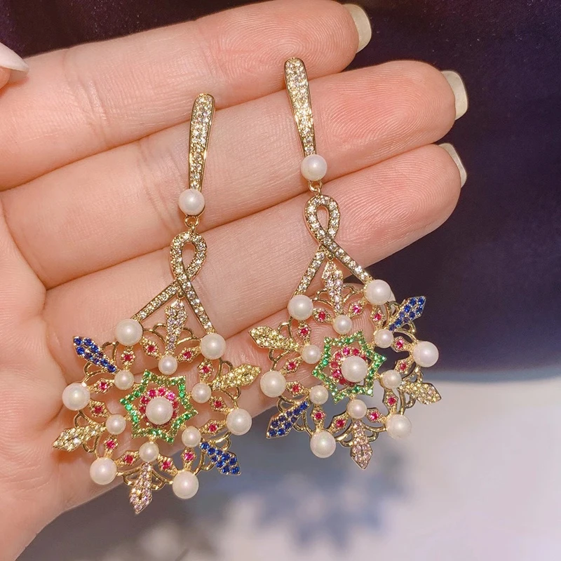 

Christmas snowflake pearl long tassel earrings 210322-05