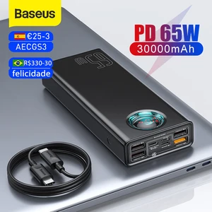 baseus 65w power bank 30000mah pd quick charging powerbank portable external fast charger for phone tablet for xiaomi free global shipping