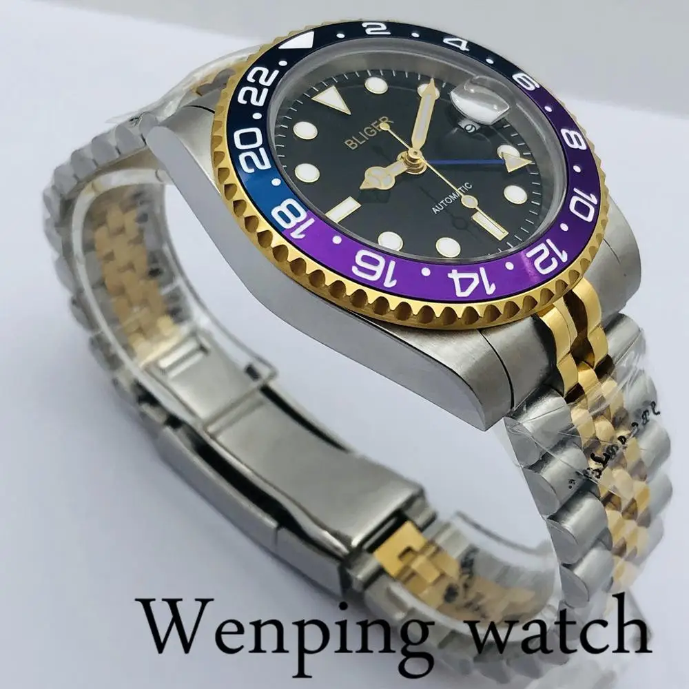 40mm Bliger Men's Top Luxury GMT Mechanical Watch Sapphire Glass Titanium Bezel Black Dial Date Luminous Automatic | Наручные часы