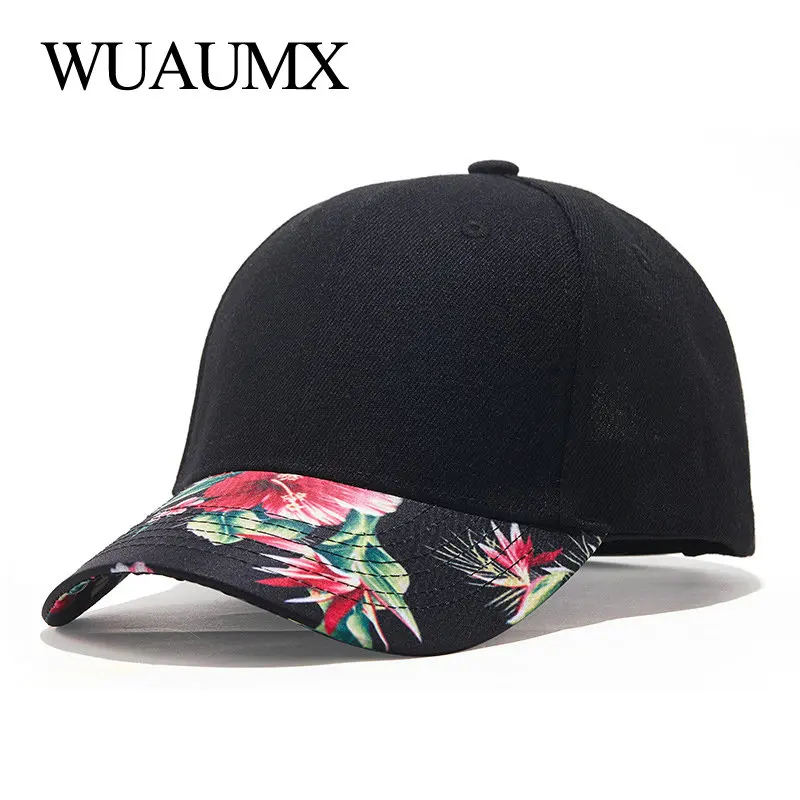 

Wuaumx NEW Fashion Flower Print Brim Baseball Cap Men Black Trucker Cap Women Streetwear Casual Hip Hop Hat gorras de béisbol