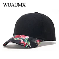 wuaumx new fashion flower print brim baseball cap men black trucker cap women streetwear casual hip hop hat gorras de b%c3%a9isbol
